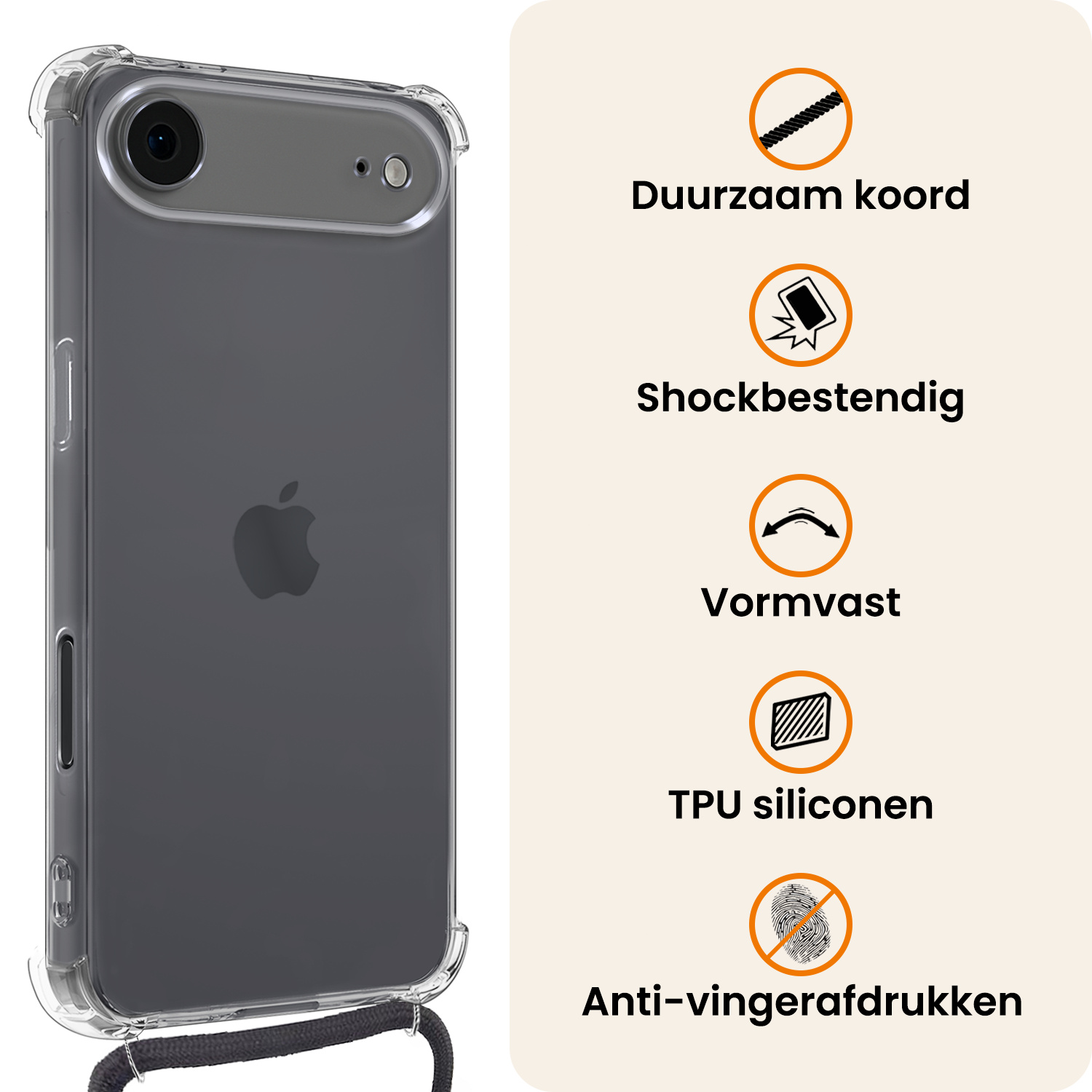 Nomfy Nomfy iPhone Air Hoesje Transparant Shockproof Met Zwart Koord