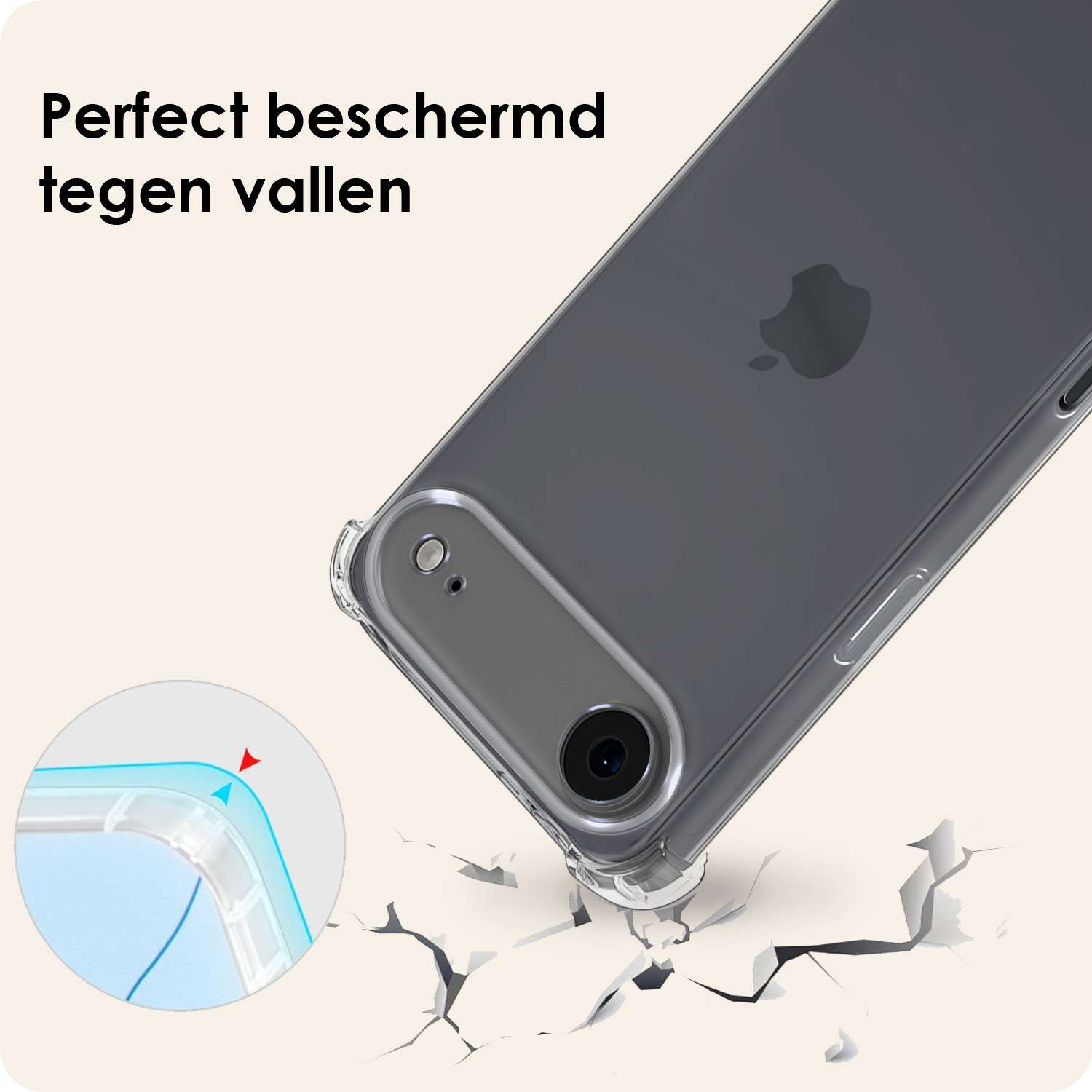 Nomfy Nomfy iPhone Air Hoesje Transparant Shockproof Met Zwart Koord