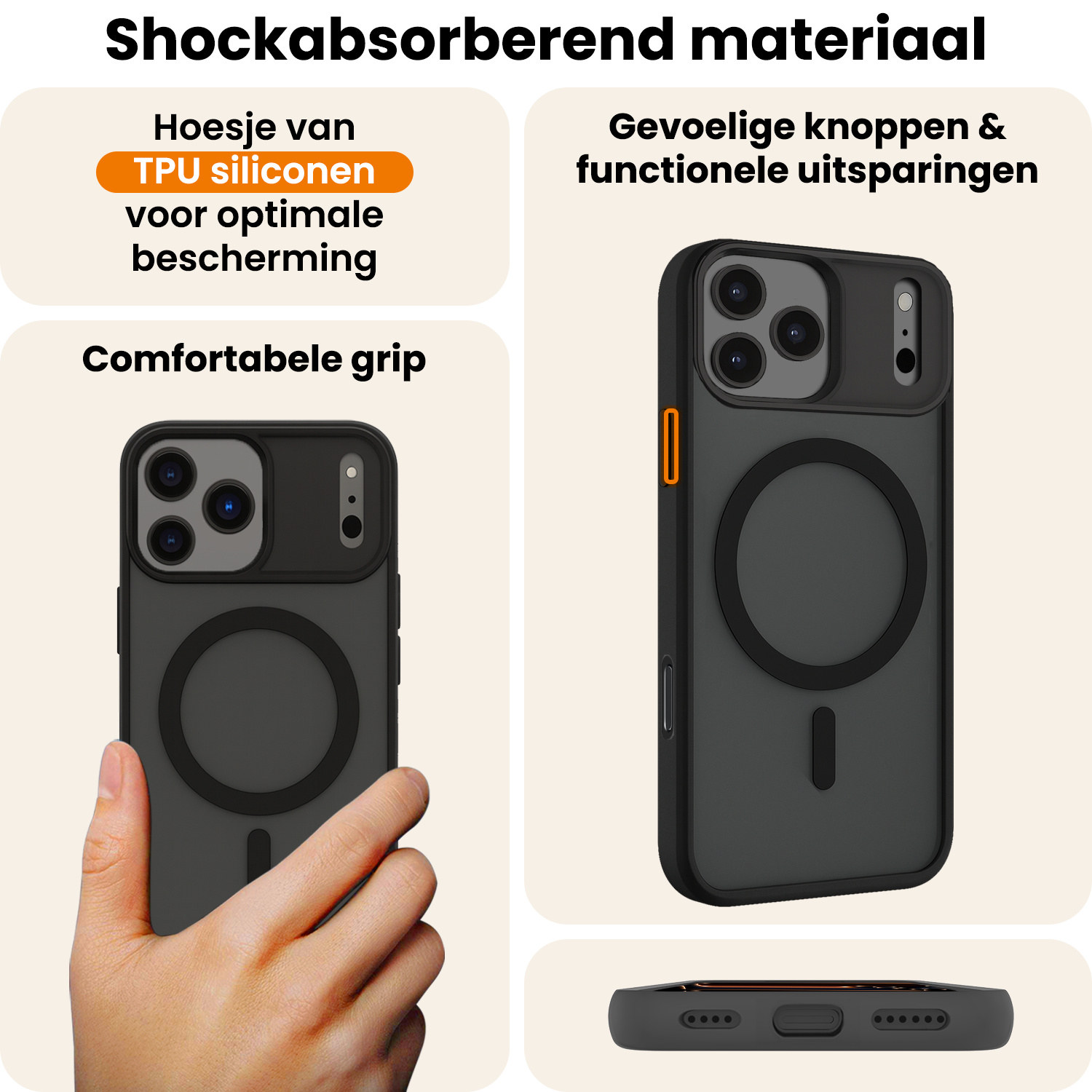 Nomfy Nomfy iPhone 17 Pro Magsafe Hoesje Zwart Met Screenprotector