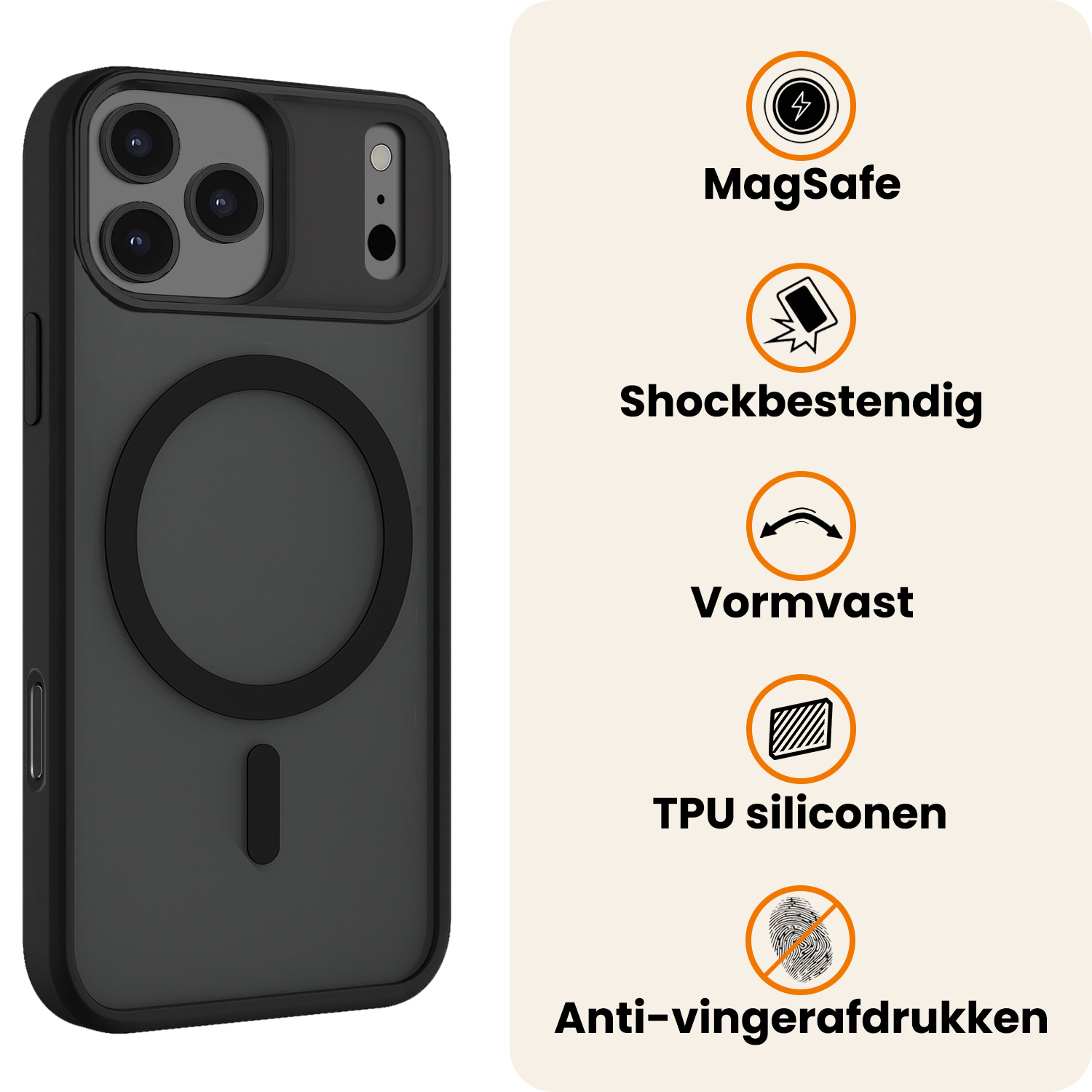 Nomfy Nomfy iPhone 17 Pro Max Magsafe Hoesje Zwart Met Screenprotector