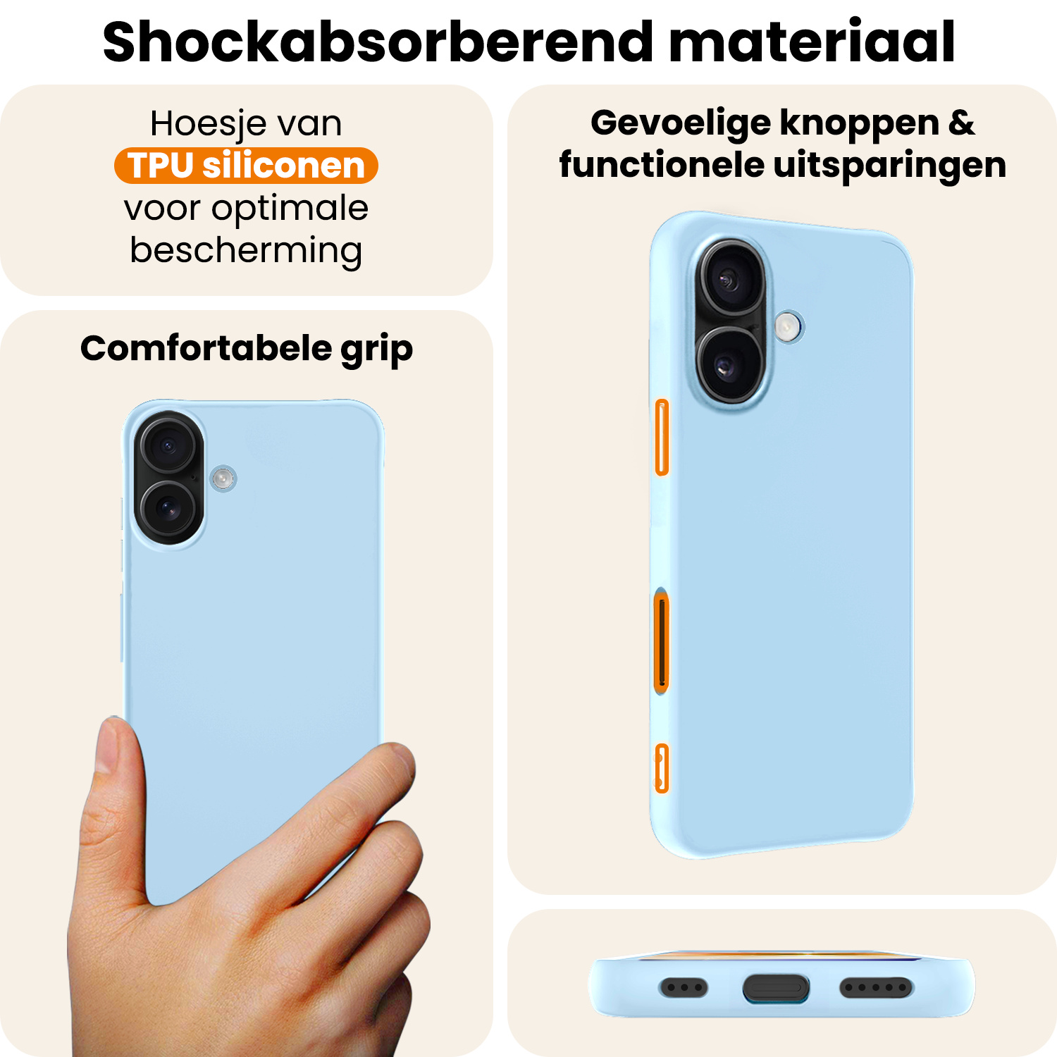 Nomfy Nomfy iPhone 17 Hoesje Siliconen Met Screenprotector Met Dichte Notch - Lichtblauw