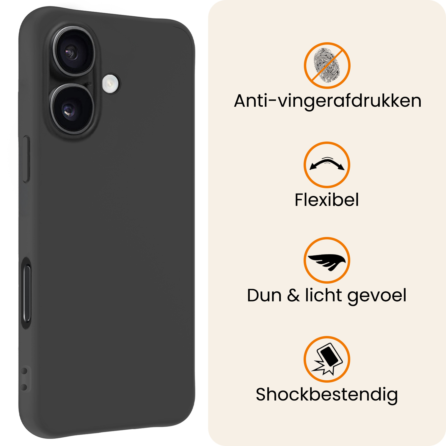 Nomfy Nomfy iPhone 17 Hoesje Siliconen Met Screenprotector Met Dichte Notch - Zwart