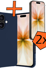 Nomfy Nomfy iPhone 17 Hoesje Siliconen Met 2x Screenprotector Met Dichte Notch - Donkerblauw