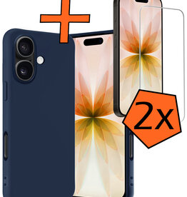 Nomfy Nomfy iPhone 17 Hoesje Siliconen Met 2x Screenprotector Met Dichte Notch - Donkerblauw