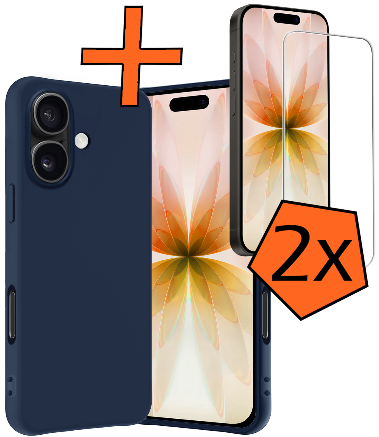 Nomfy Nomfy iPhone 17 Hoesje Siliconen Met 2x Screenprotector Met Dichte Notch - Donkerblauw