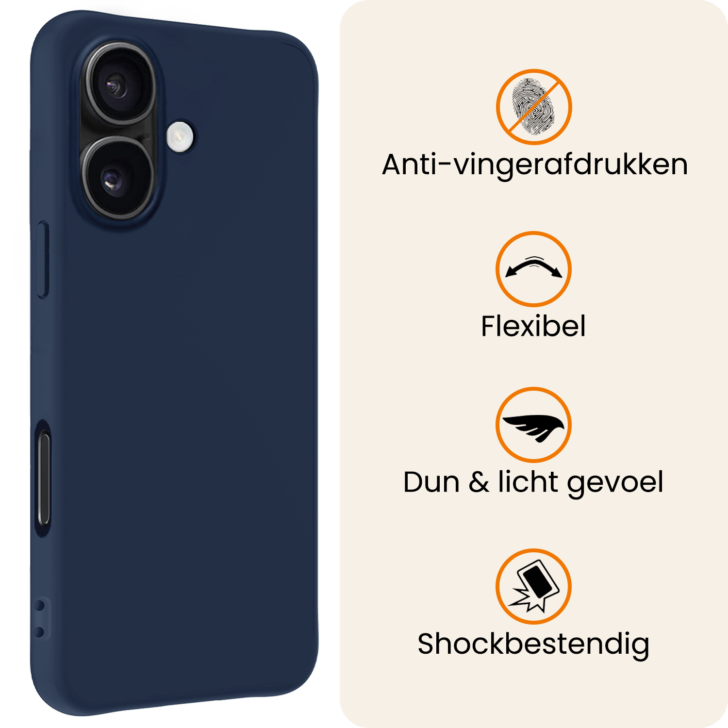 Nomfy Nomfy iPhone 17 Hoesje Siliconen Met 2x Screenprotector Met Dichte Notch - Donkerblauw