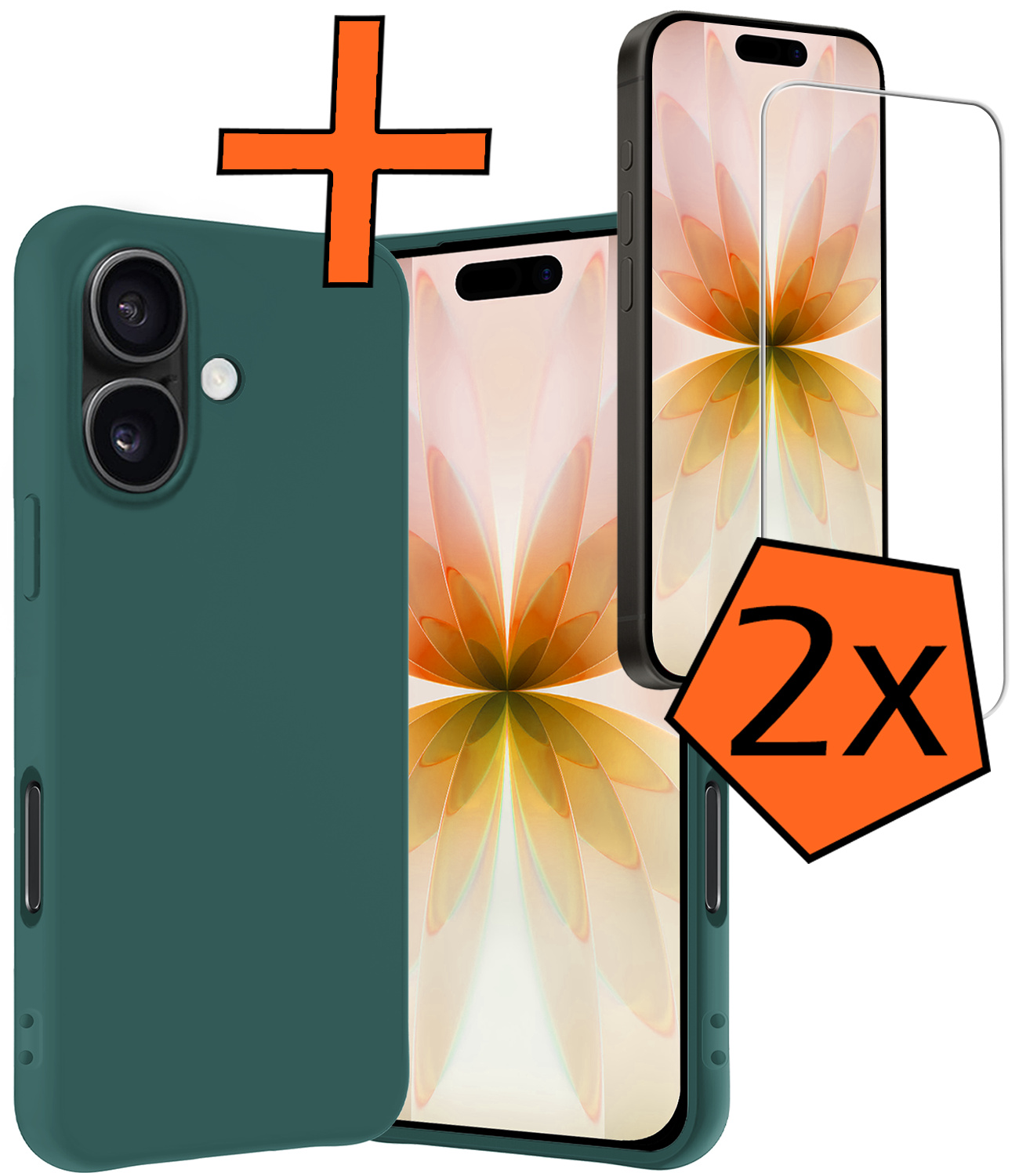 Nomfy Nomfy iPhone 17 Hoesje Siliconen Met 2x Screenprotector Met Dichte Notch - Donkergroen