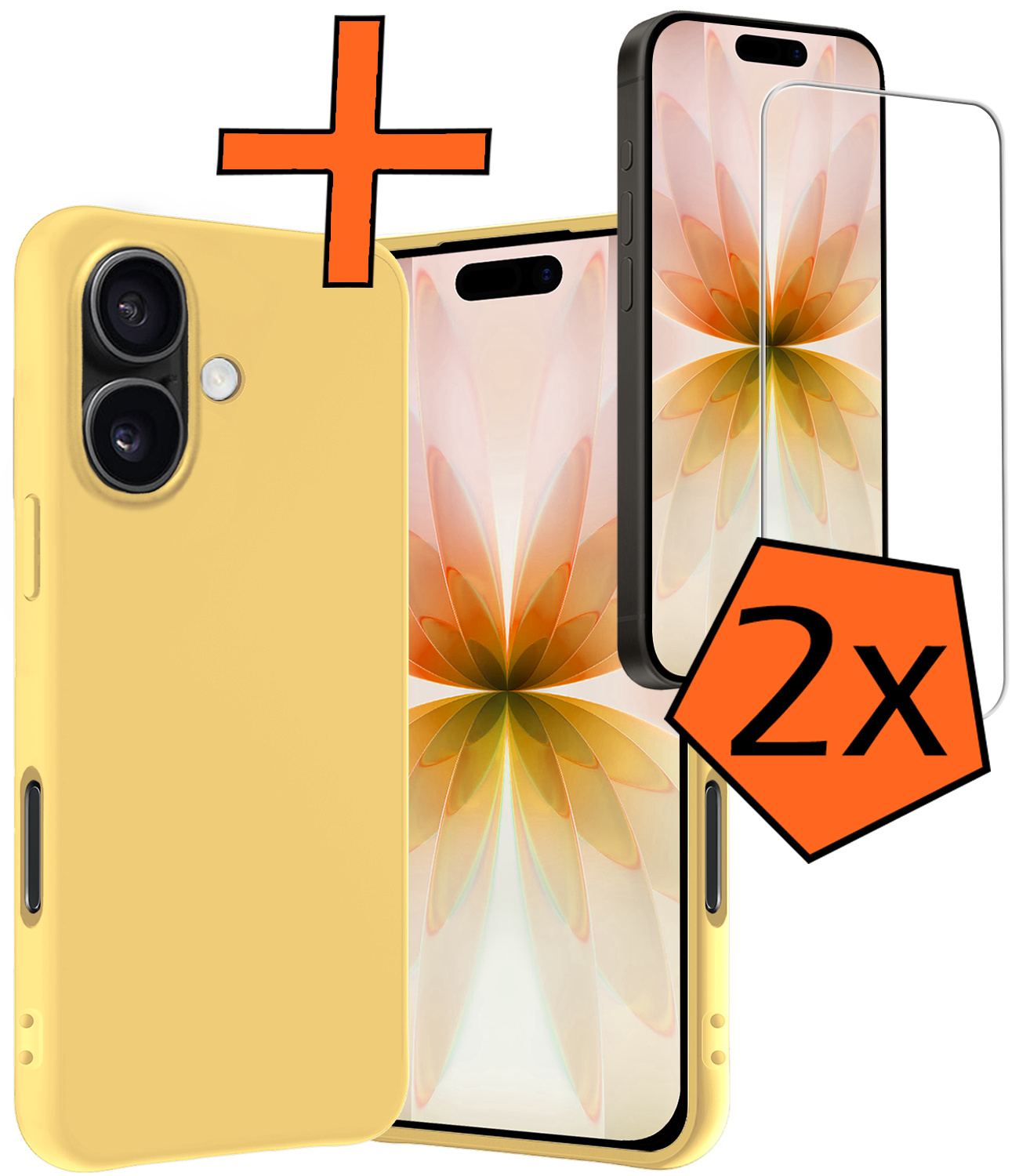Nomfy Nomfy iPhone 17 Hoesje Siliconen Met 2x Screenprotector Met Dichte Notch - Geel
