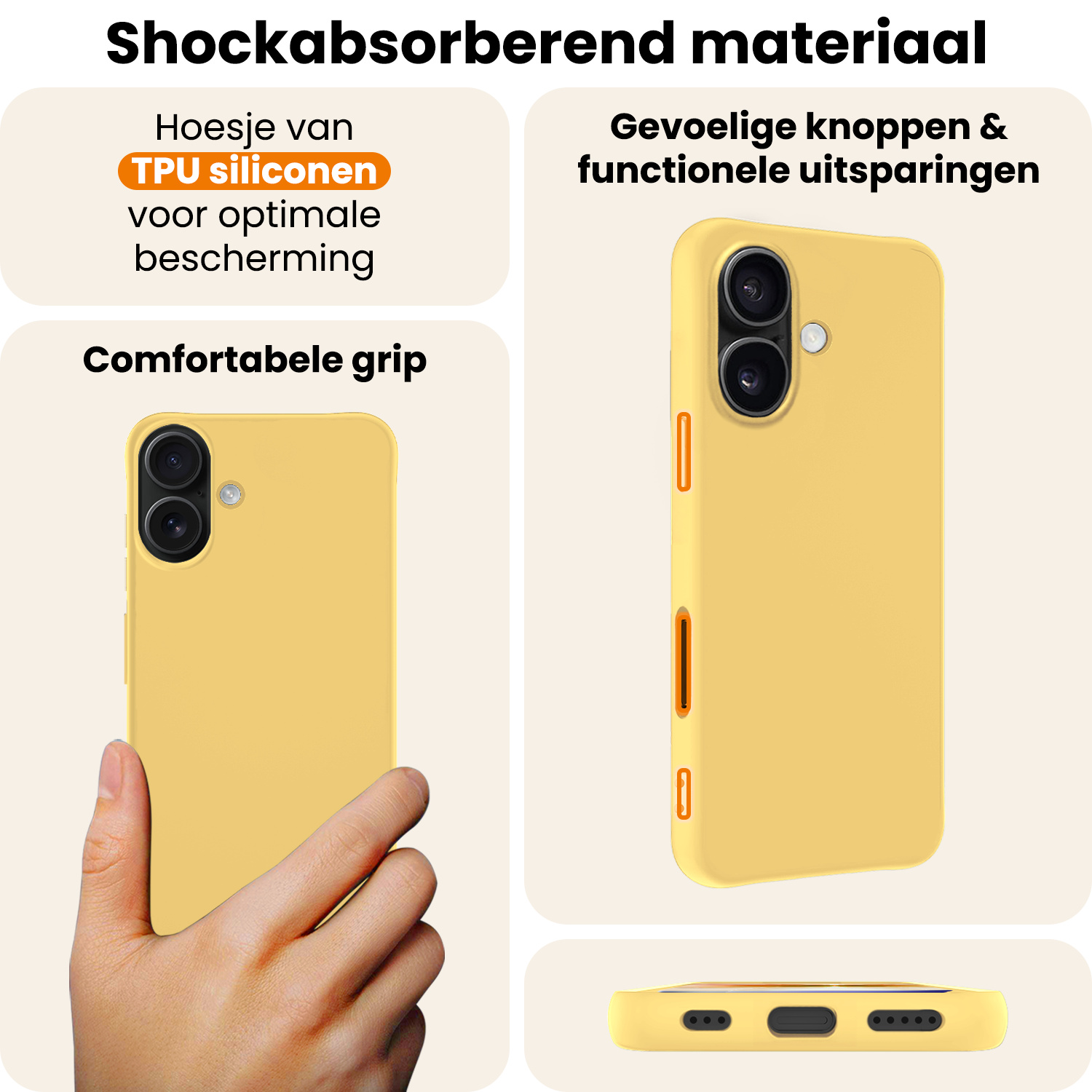 Nomfy Nomfy iPhone 17 Hoesje Siliconen Met 2x Screenprotector Met Dichte Notch - Geel