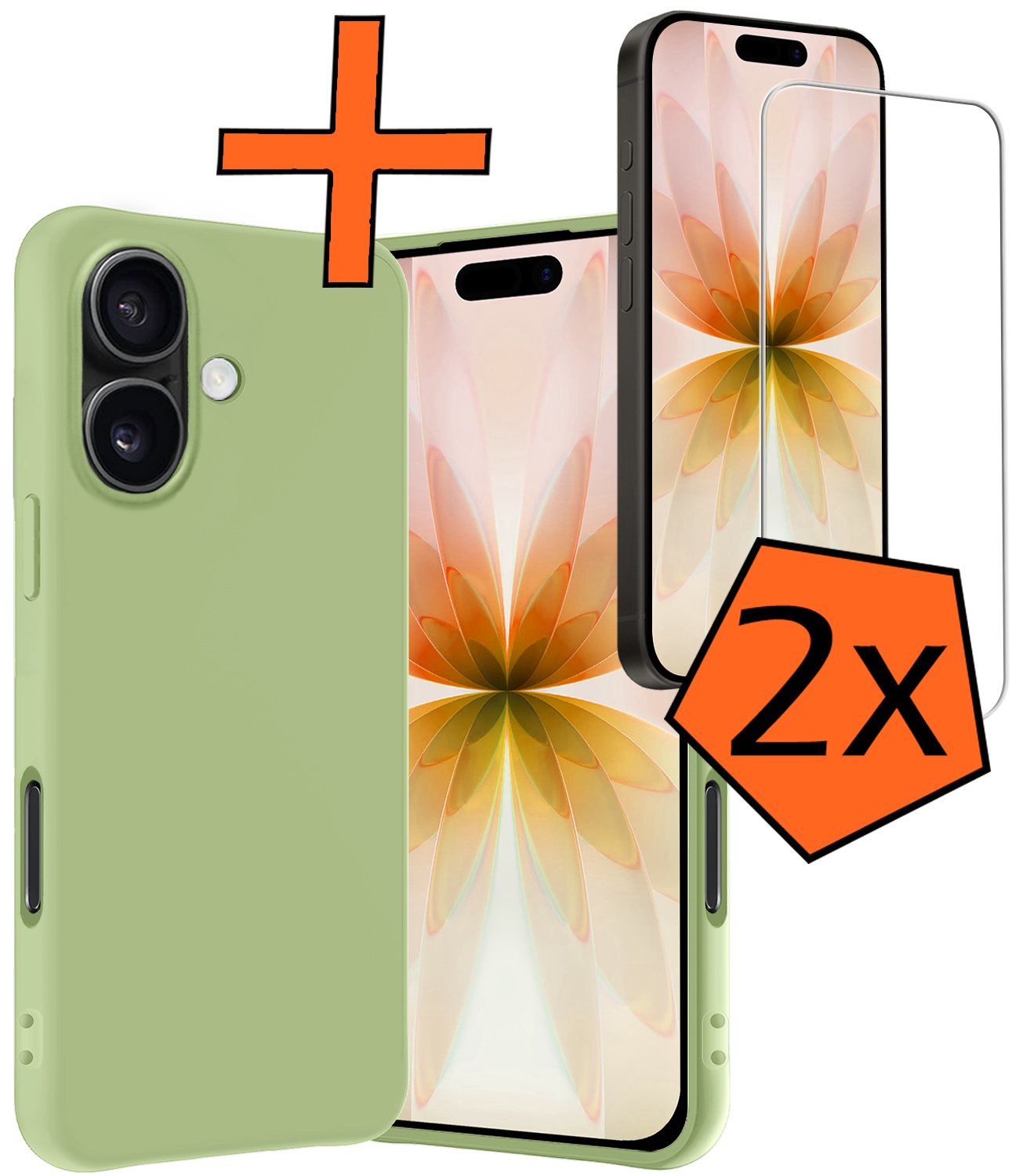 Nomfy Nomfy iPhone 17 Hoesje Siliconen Met 2x Screenprotector Met Dichte Notch - Groen