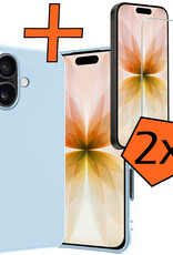 Nomfy Nomfy iPhone 17 Hoesje Siliconen Met 2x Screenprotector Met Dichte Notch - Lichtblauw