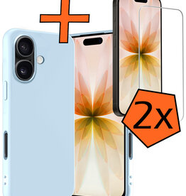 Nomfy Nomfy iPhone 17 Hoesje Siliconen Met 2x Screenprotector Met Dichte Notch - Lichtblauw