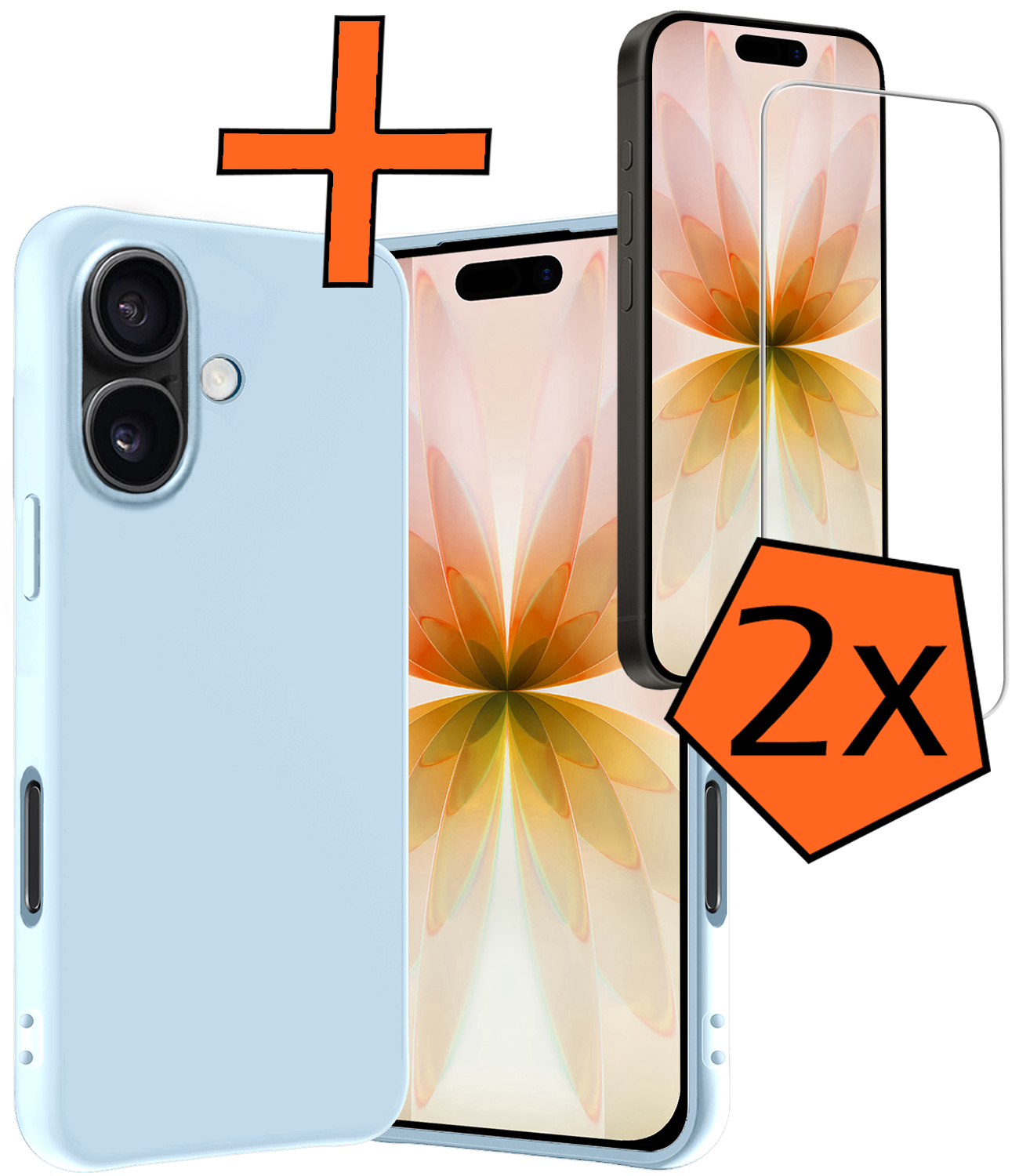 Nomfy Nomfy iPhone 17 Hoesje Siliconen Met 2x Screenprotector Met Dichte Notch - Lichtblauw