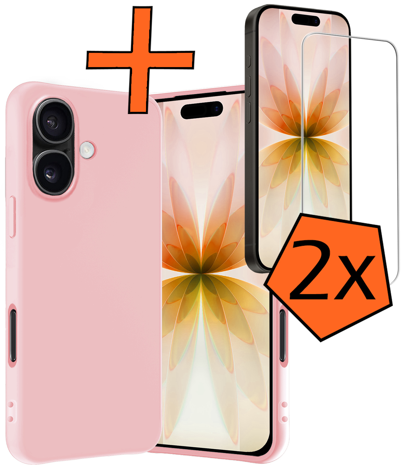 Nomfy Nomfy iPhone 17 Hoesje Siliconen Met 2x Screenprotector Met Dichte Notch - Lichtroze