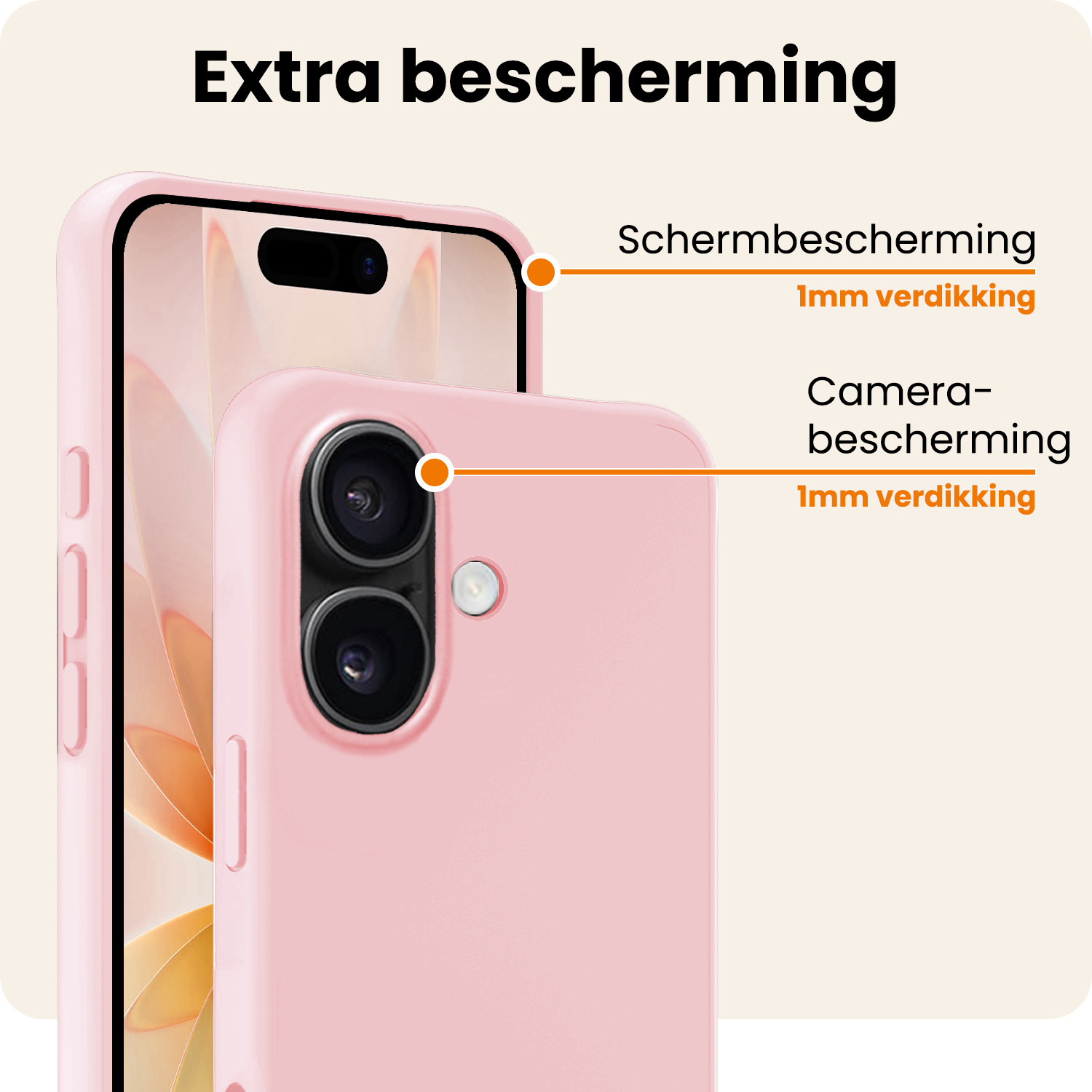 Nomfy Nomfy iPhone 17 Hoesje Siliconen Met 2x Screenprotector Met Dichte Notch - Lichtroze