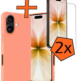 Nomfy Nomfy iPhone 17 Hoesje Siliconen Met 2x Screenprotector Met Dichte Notch - Perzik
