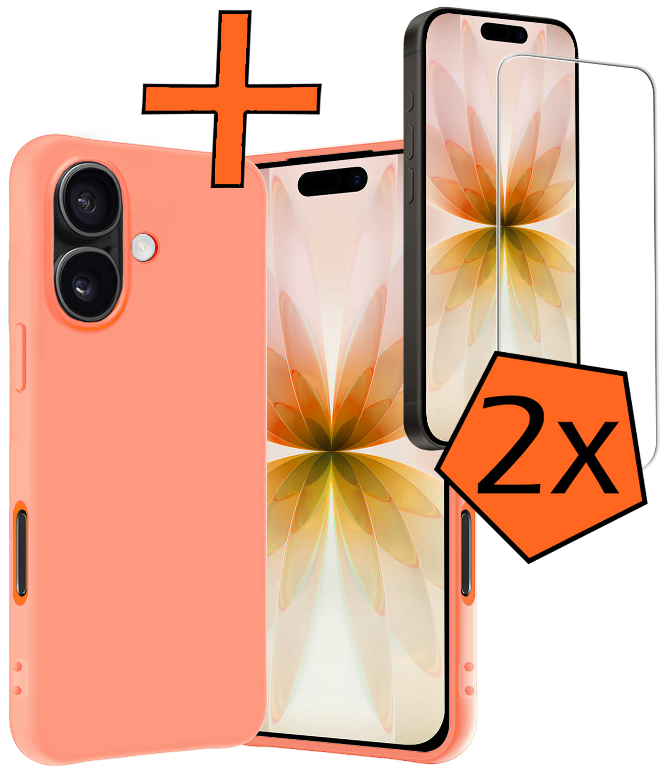 Nomfy Nomfy iPhone 17 Hoesje Siliconen Met 2x Screenprotector Met Dichte Notch - Perzik