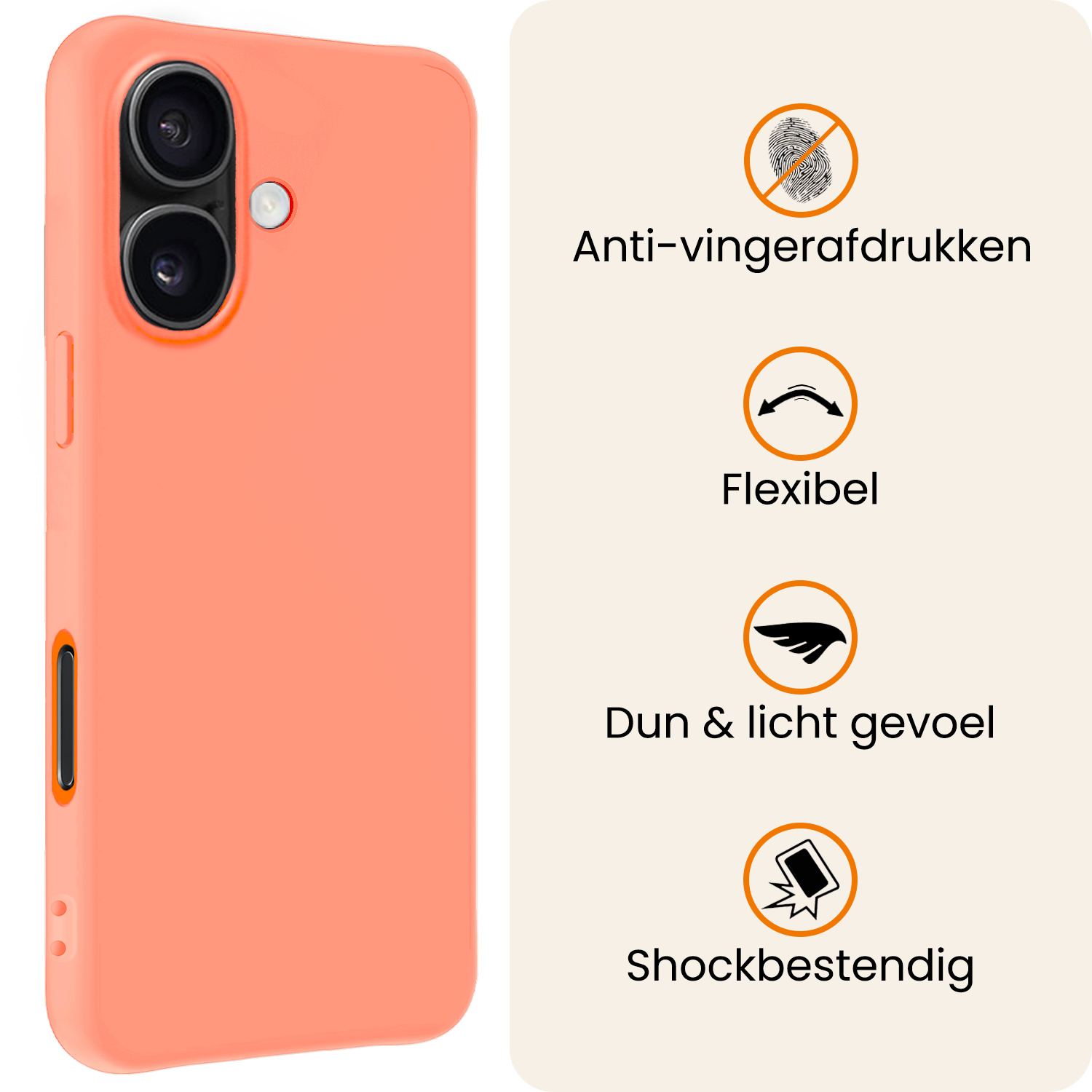 Nomfy Nomfy iPhone 17 Hoesje Siliconen Met 2x Screenprotector Met Dichte Notch - Perzik