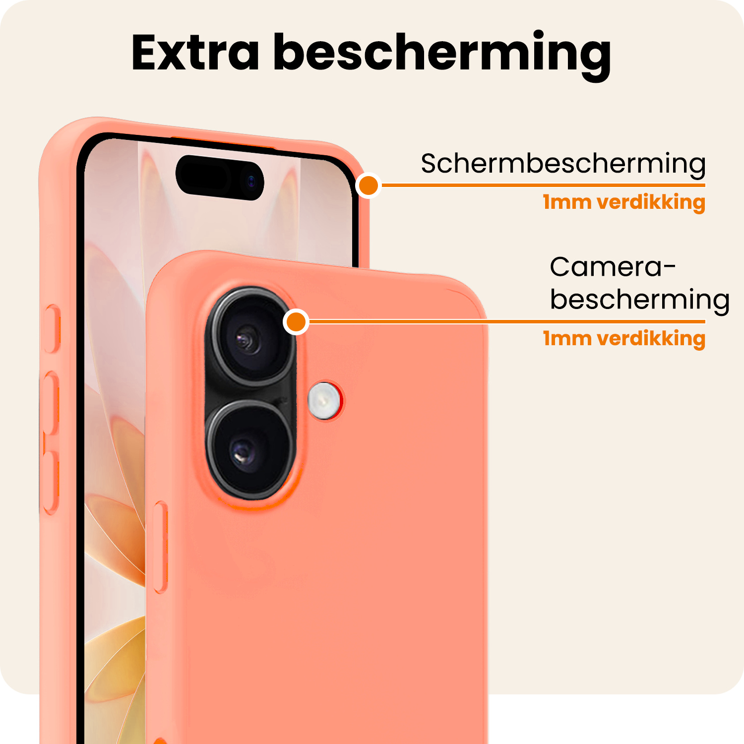Nomfy Nomfy iPhone 17 Hoesje Siliconen Met 2x Screenprotector Met Dichte Notch - Perzik