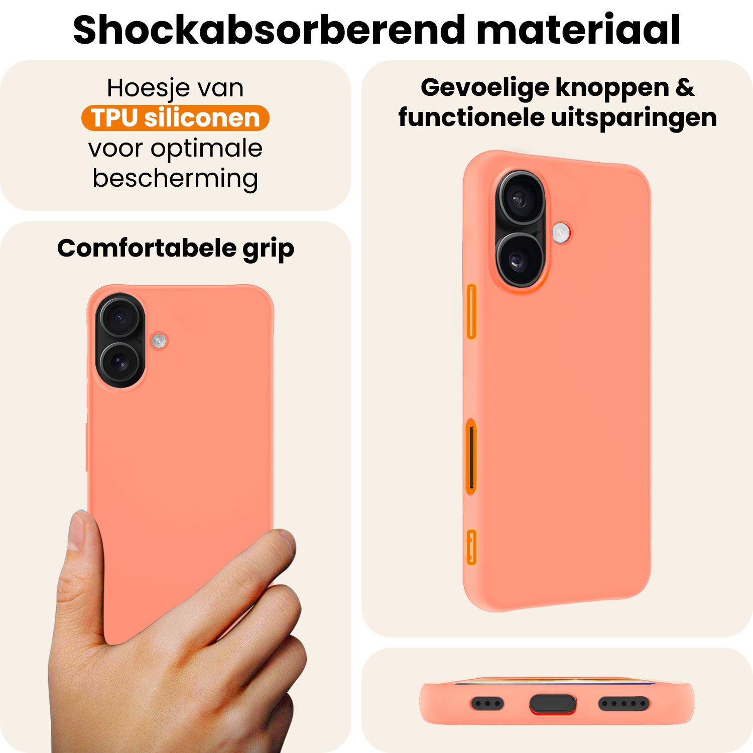 Nomfy Nomfy iPhone 17 Hoesje Siliconen Met 2x Screenprotector Met Dichte Notch - Perzik