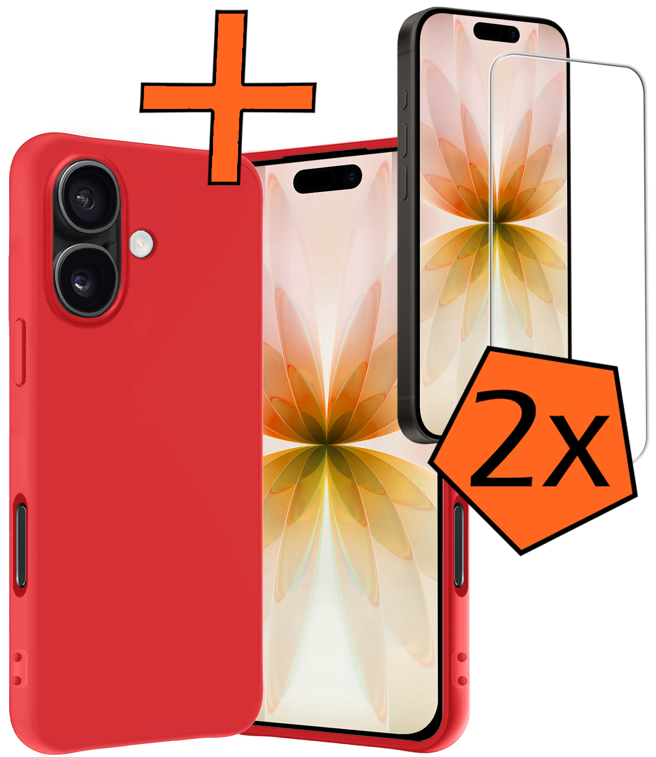 Nomfy Nomfy iPhone 17 Hoesje Siliconen Met 2x Screenprotector Met Dichte Notch - Rood