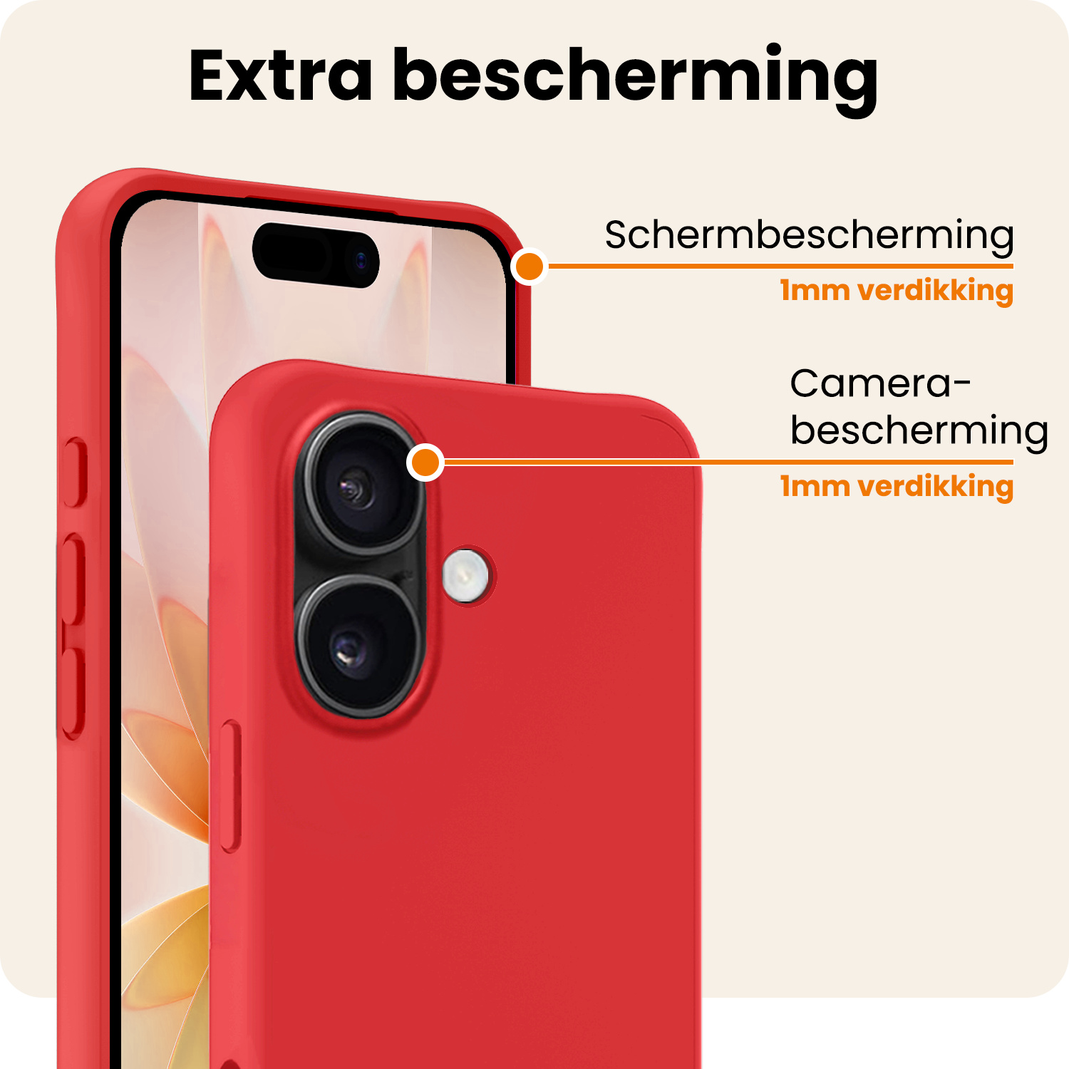 Nomfy Nomfy iPhone 17 Hoesje Siliconen Met 2x Screenprotector Met Dichte Notch - Rood