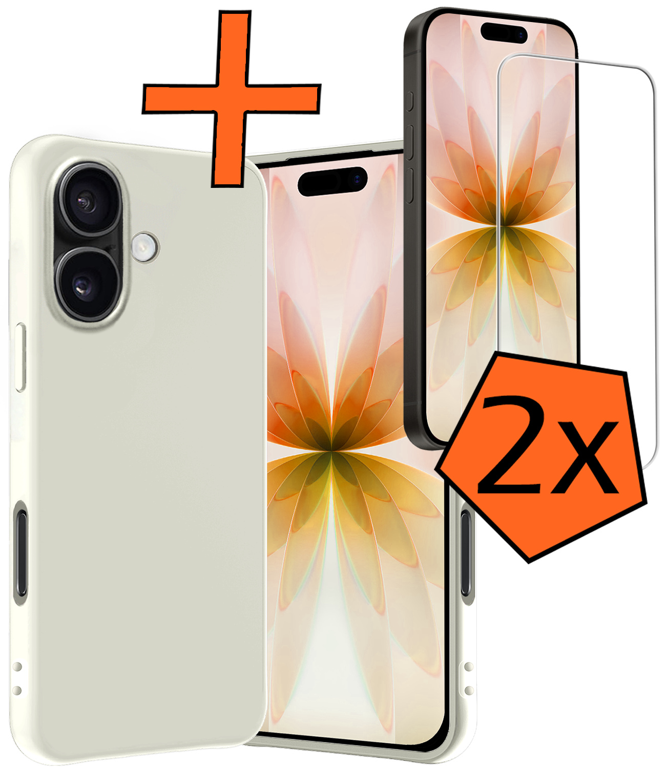 Nomfy Nomfy iPhone 17 Hoesje Siliconen Met 2x Screenprotector Met Dichte Notch - Wit
