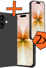 Nomfy Nomfy iPhone 17 Hoesje Siliconen Met 2x Screenprotector Met Dichte Notch - Zwart