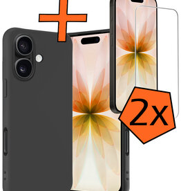 Nomfy Nomfy iPhone 17 Hoesje Siliconen Met 2x Screenprotector Met Dichte Notch - Zwart