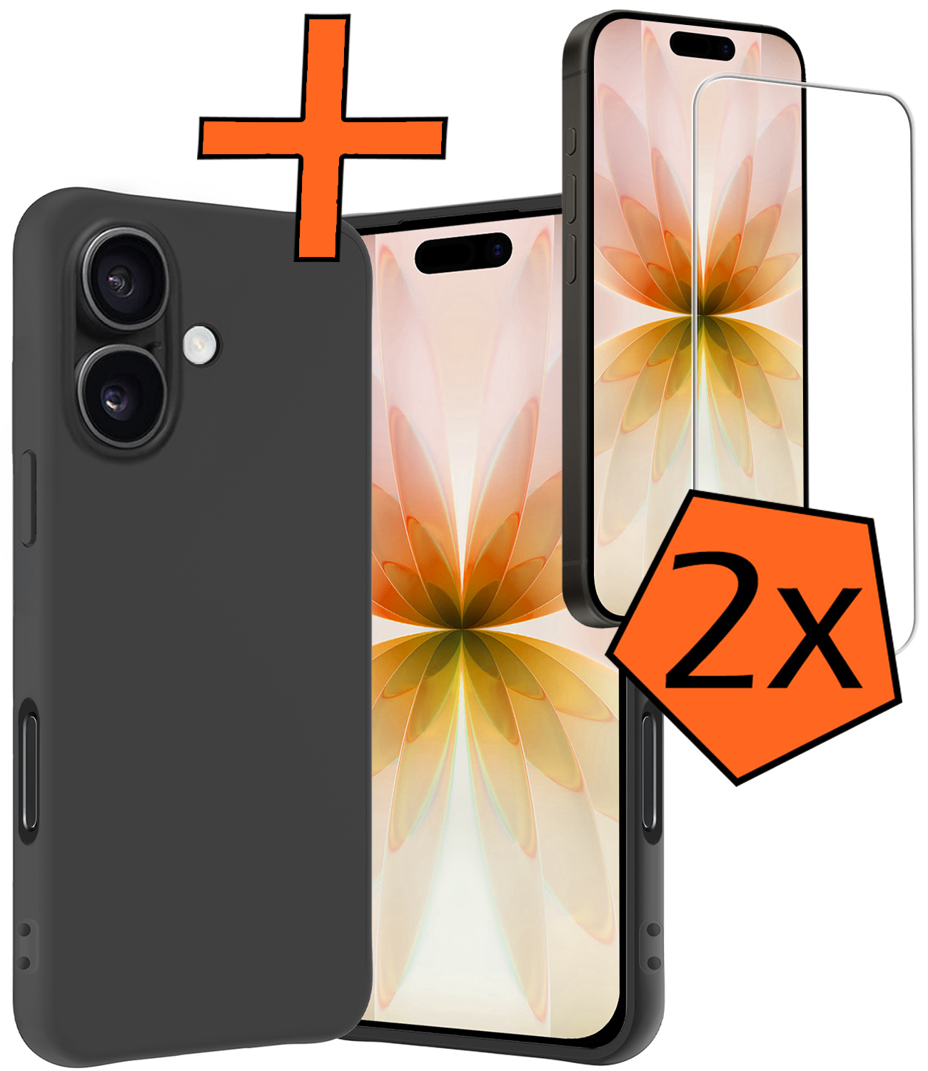 Nomfy Nomfy iPhone 17 Hoesje Siliconen Met 2x Screenprotector Met Dichte Notch - Zwart
