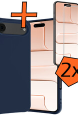 Nomfy Nomfy iPhone Air Hoesje Siliconen Met 2x Screenprotector Met Dichte Notch - Donkerblauw
