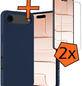 Nomfy Nomfy iPhone Air Hoesje Siliconen Met 2x Screenprotector Met Dichte Notch - Donkerblauw