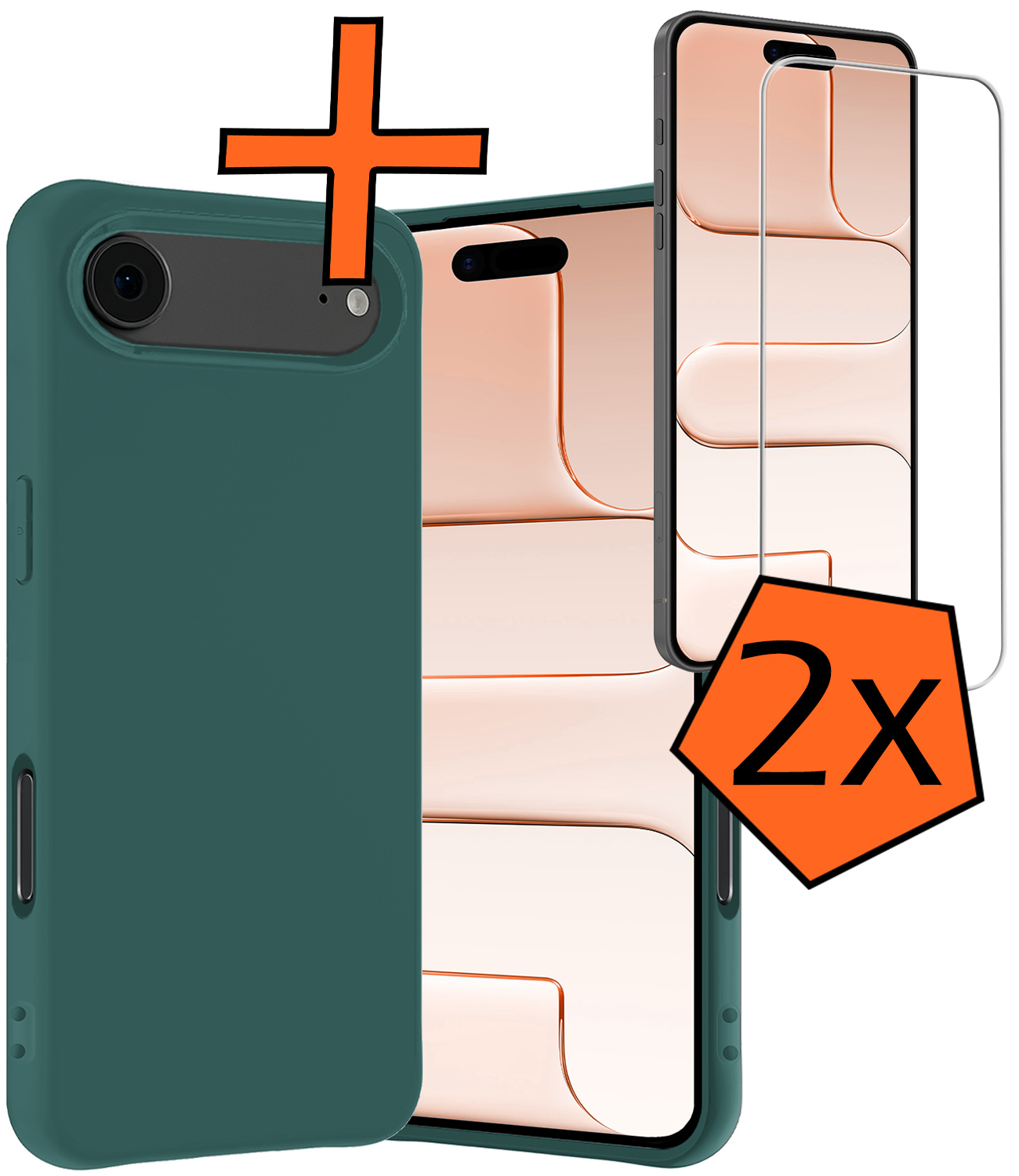 Nomfy Nomfy iPhone Air Hoesje Siliconen Met 2x Screenprotector Met Dichte Notch - Donkergroen