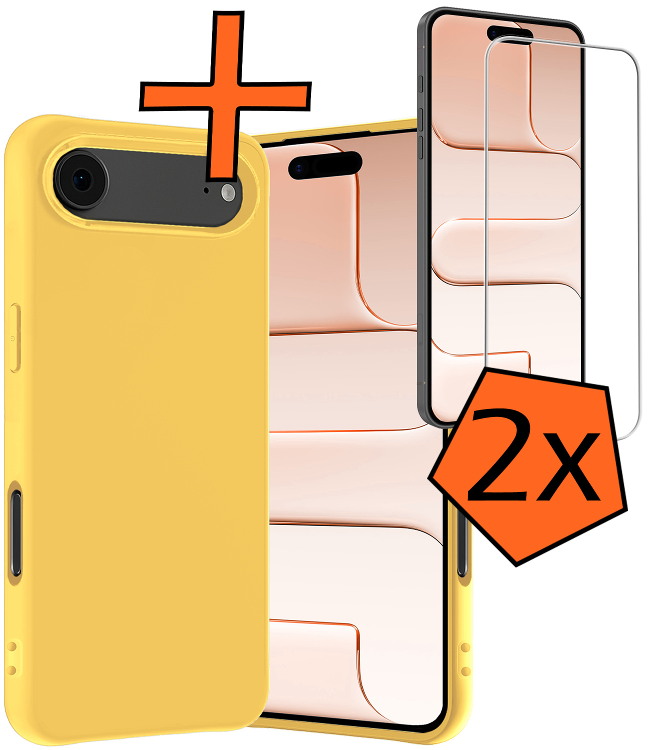 Nomfy Nomfy iPhone Air Hoesje Siliconen Met 2x Screenprotector Met Dichte Notch - Geel