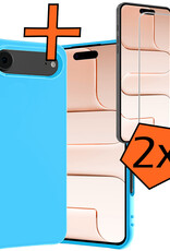 Nomfy Nomfy iPhone Air Hoesje Siliconen Met 2x Screenprotector Met Dichte Notch - Lichtblauw