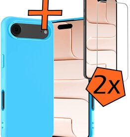 Nomfy Nomfy iPhone Air Hoesje Siliconen Met 2x Screenprotector Met Dichte Notch - Lichtblauw