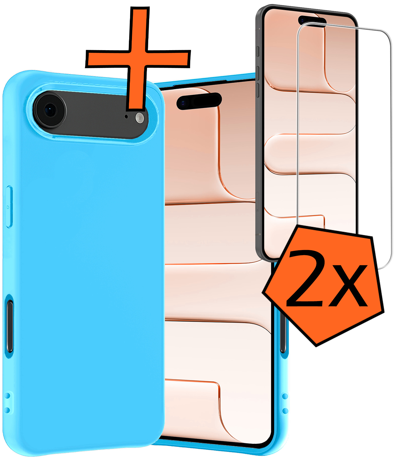 Nomfy Nomfy iPhone Air Hoesje Siliconen Met 2x Screenprotector Met Dichte Notch - Lichtblauw