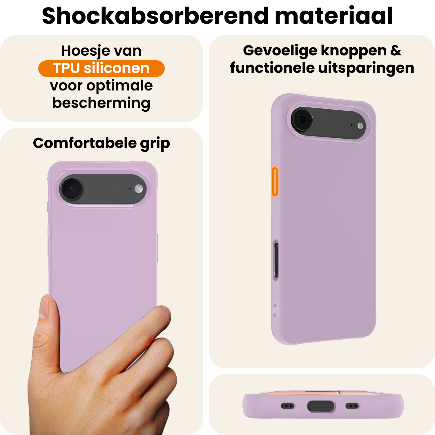 Nomfy Nomfy iPhone Air Hoesje Siliconen Met 2x Screenprotector Met Dichte Notch - Lila
