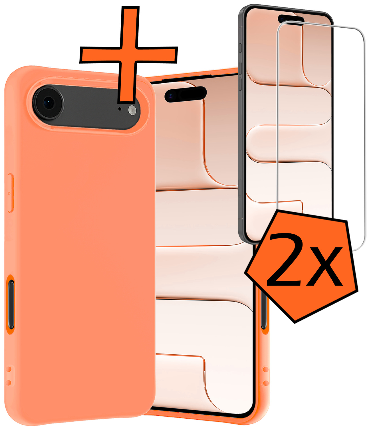 Nomfy Nomfy iPhone Air Hoesje Siliconen Met 2x Screenprotector Met Dichte Notch - Perzik