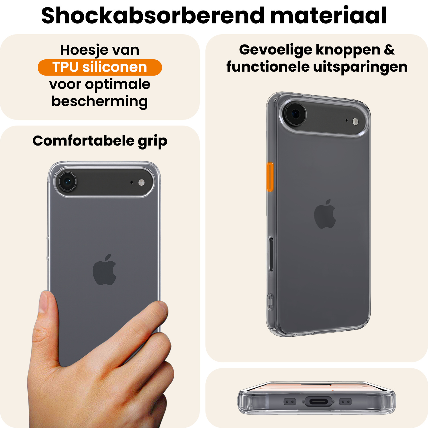 Nomfy Nomfy iPhone Air Hoesje Siliconen Met 2x Screenprotector Met Dichte Notch - Transparant