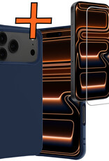 Nomfy Nomfy iPhone 17 Pro Hoesje Siliconen Met Screenprotector Met Dichte Notch - Donkerblauw