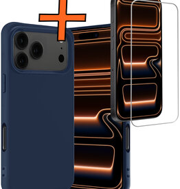 Nomfy Nomfy iPhone 17 Pro Hoesje Siliconen Met Screenprotector Met Dichte Notch - Donkerblauw