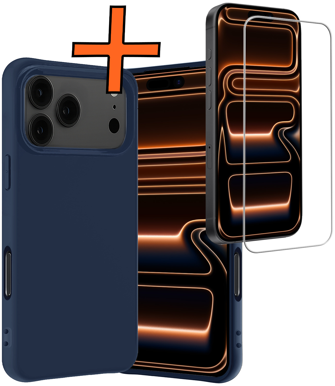 Nomfy Nomfy iPhone 17 Pro Hoesje Siliconen Met Screenprotector Met Dichte Notch - Donkerblauw