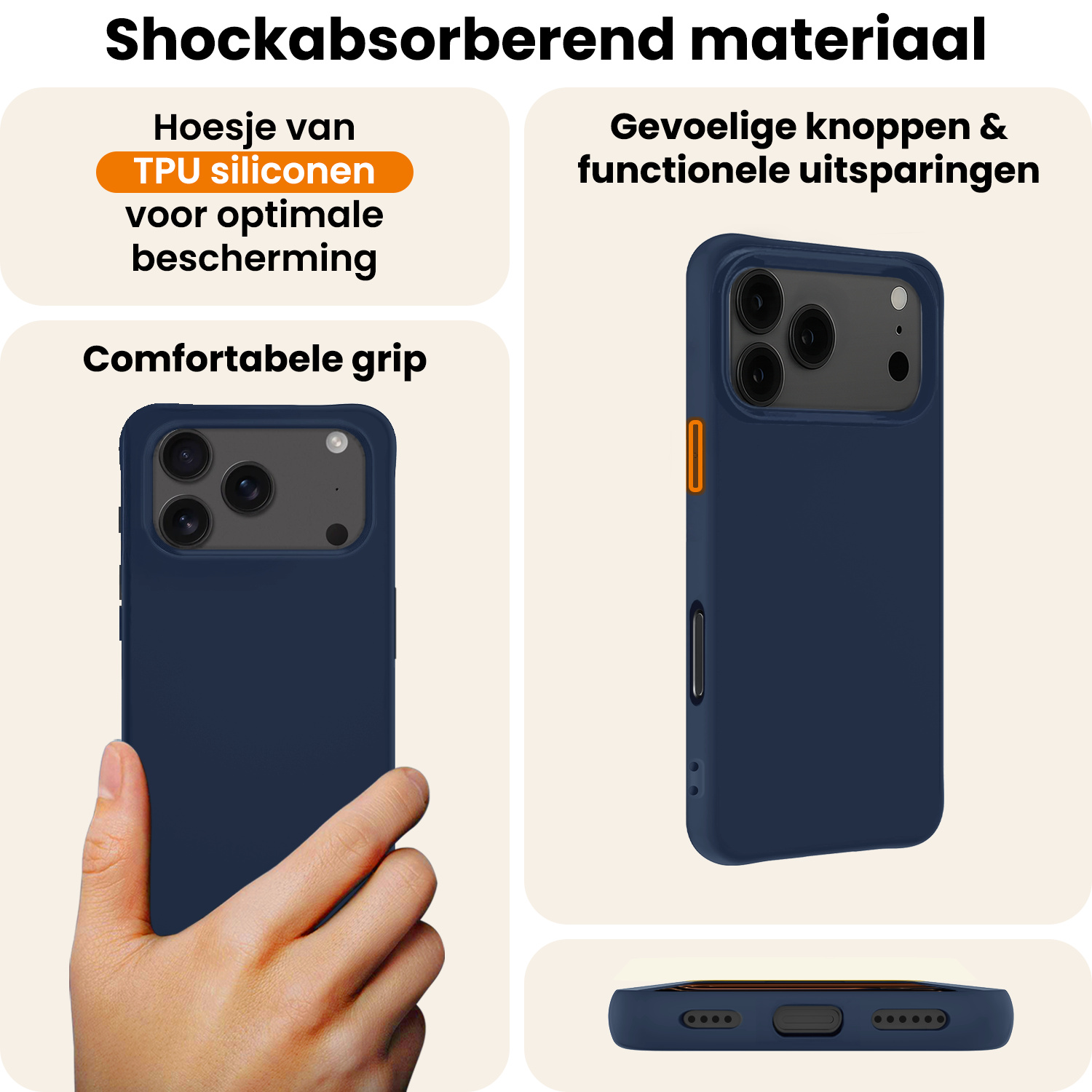 Nomfy Nomfy iPhone 17 Pro Hoesje Siliconen Met Screenprotector Met Dichte Notch - Donkerblauw