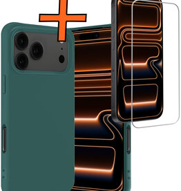 Nomfy Nomfy iPhone 17 Pro Hoesje Siliconen Met Screenprotector Met Dichte Notch - Donkergroen