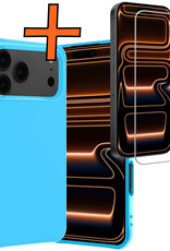 Nomfy Nomfy iPhone 17 Pro Hoesje Siliconen Met Screenprotector Met Dichte Notch - Lichtblauw