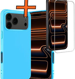 Nomfy Nomfy iPhone 17 Pro Hoesje Siliconen Met Screenprotector Met Dichte Notch - Lichtblauw