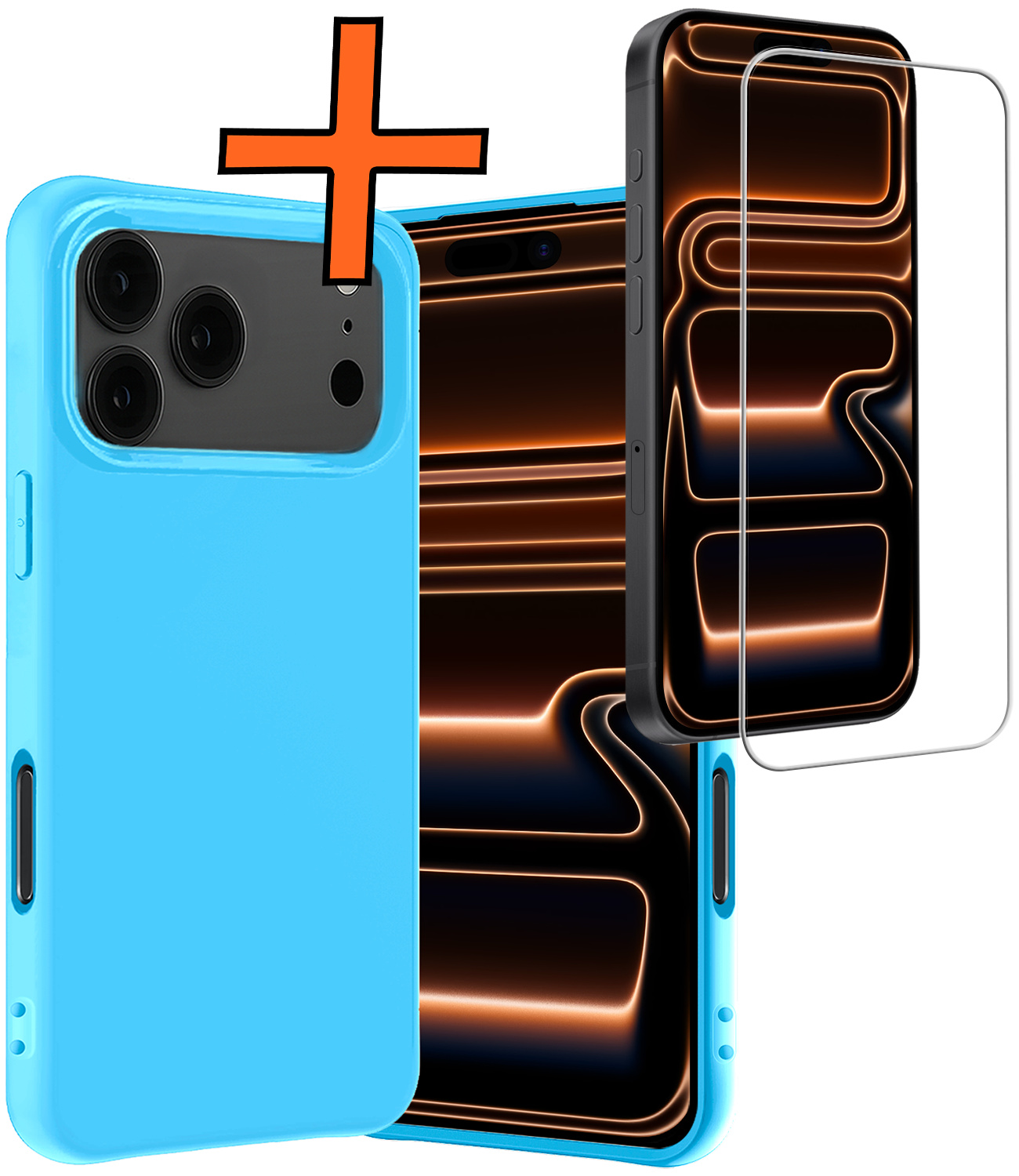 Nomfy Nomfy iPhone 17 Pro Hoesje Siliconen Met Screenprotector Met Dichte Notch - Lichtblauw