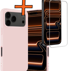 Nomfy Nomfy iPhone 17 Pro Hoesje Siliconen Met Screenprotector Met Dichte Notch - Lichtroze