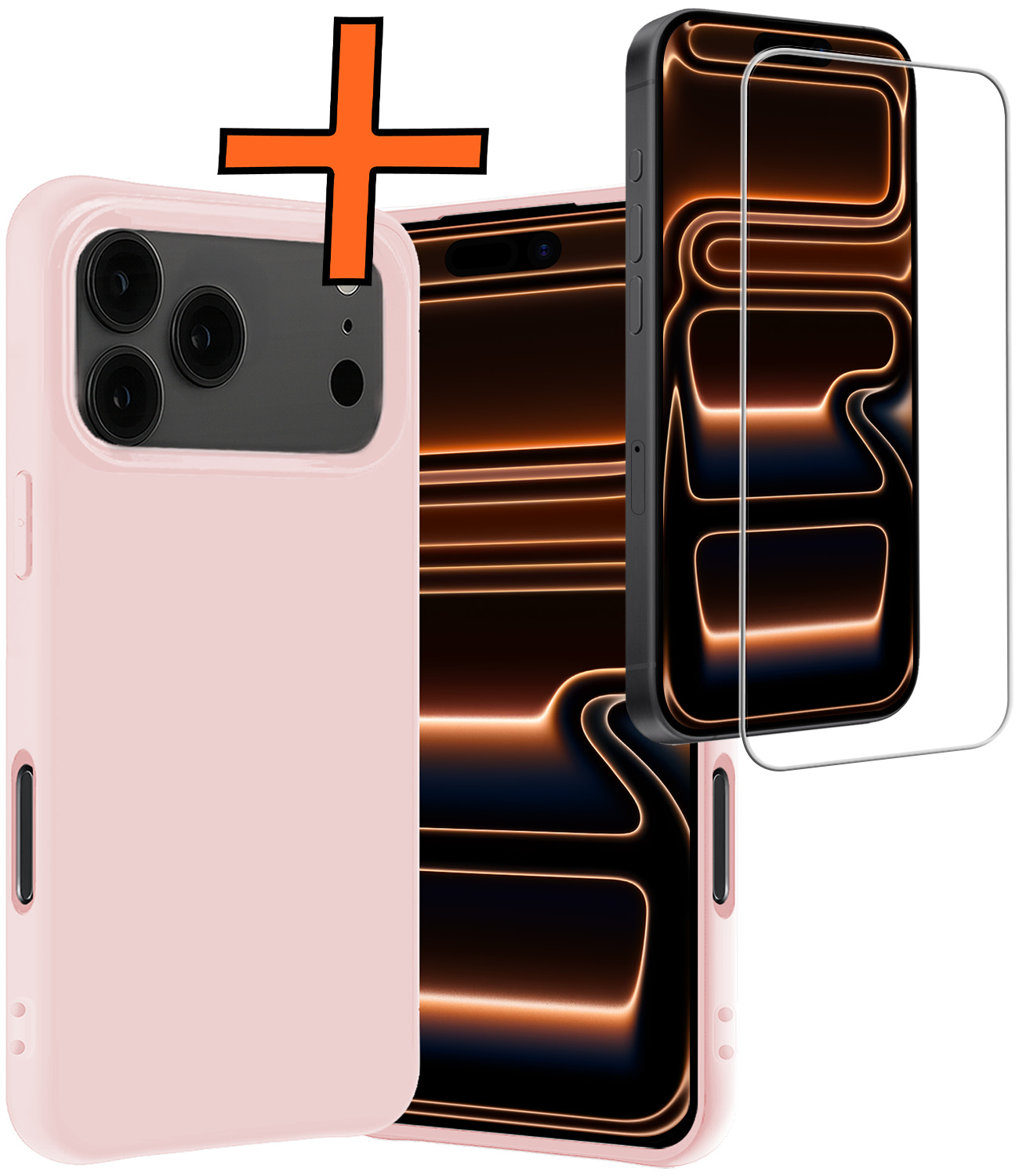 Nomfy Nomfy iPhone 17 Pro Hoesje Siliconen Met Screenprotector Met Dichte Notch - Lichtroze